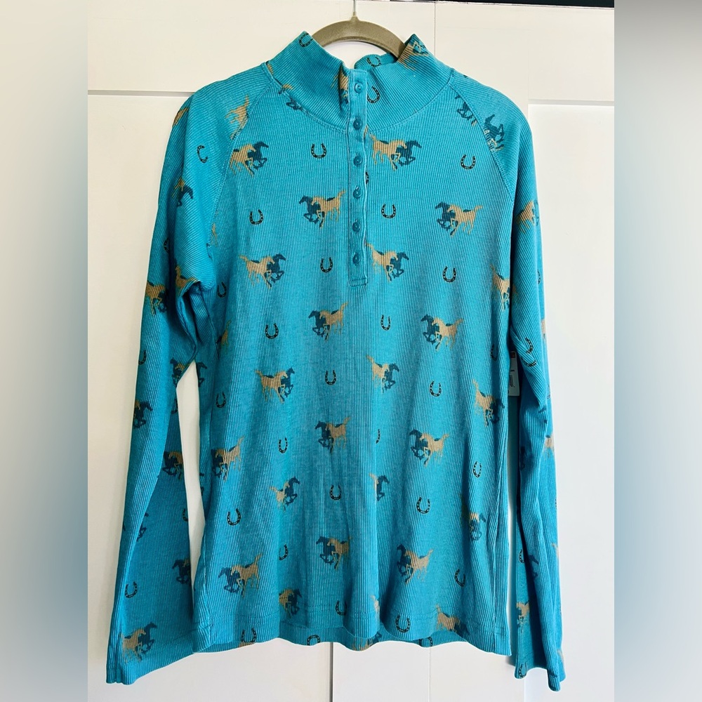 Bit & Bridle Blue Equestrian Print Top